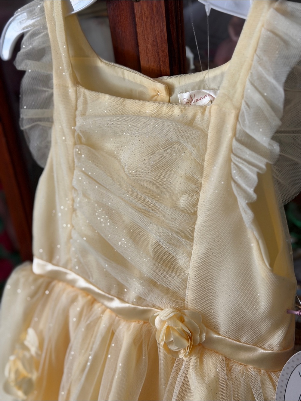 Yellow Floral Tulle Girls' Dress - Picture 4 of 16